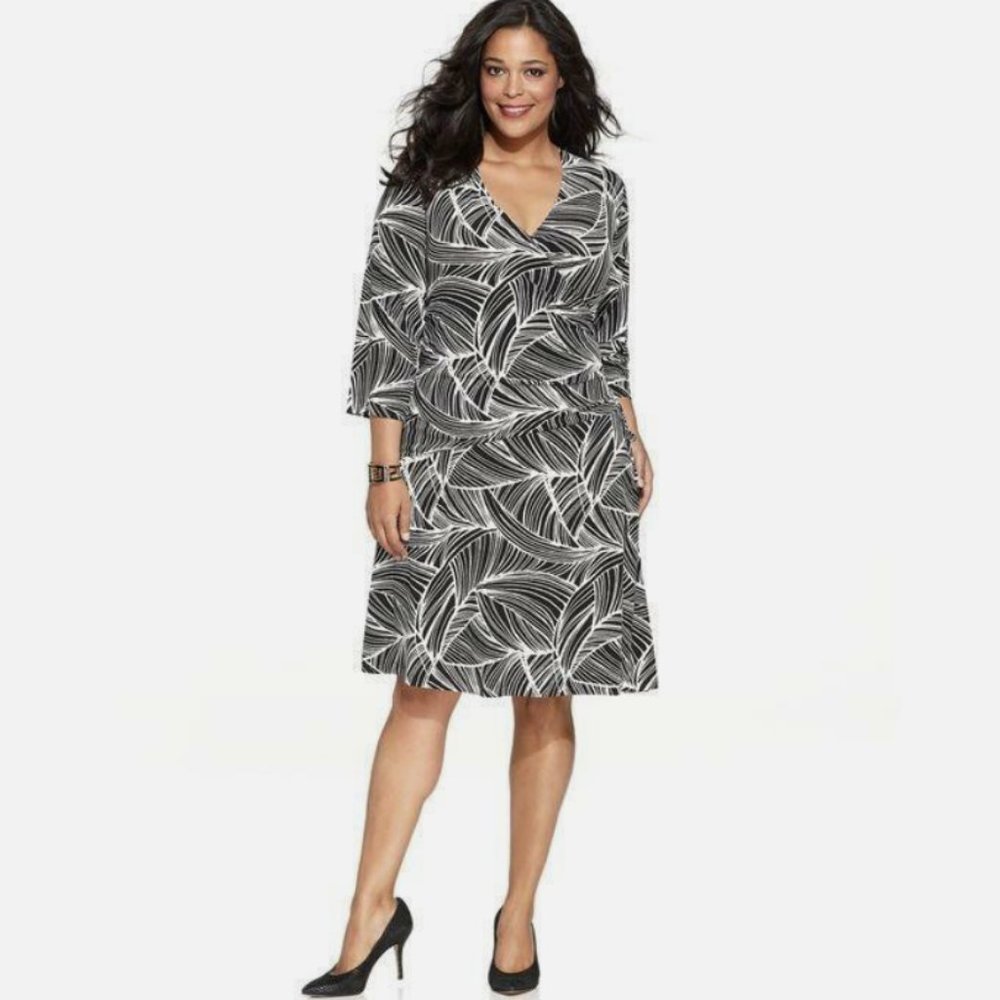 JM Collection Women's 3/4 Sleeve Faux Wrap Dress PM